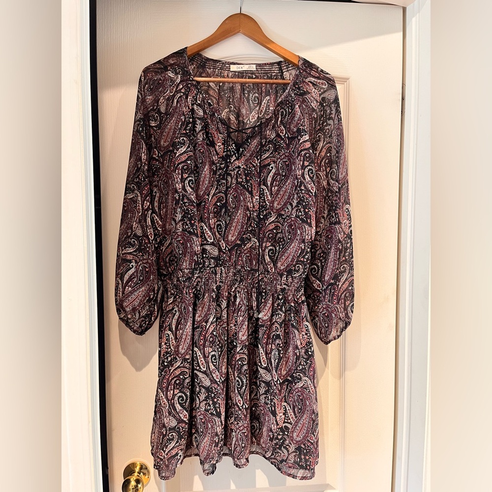 Dex Black and Purple Paisley Long Sleeve Mini Dress